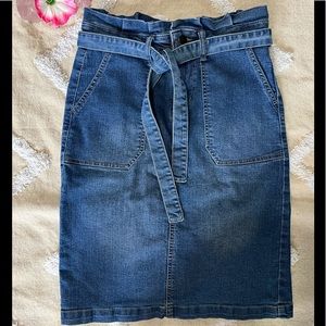 NWOT Denim Paper Bag Gathered High Waist Belted Straight Pencil Cut Skirt Size 4